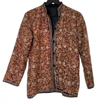 Floral Embroidered Jacket Women's Wool Blend Mandarin Collar Button Up‎
