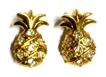 Vintage Gold Pineapple Stud Earrings with Rhinestones
