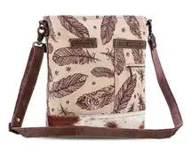 SixTease Cowhide Canvas‎ Feather Crossbody Handmade Bag Pursr