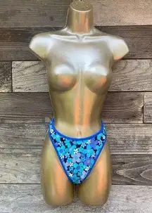Size L//Vintage 90s Blue Floral High Cut Bottoms Flower Power French Cut