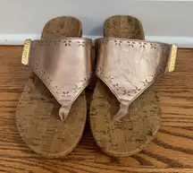 Vionic Shoes Anitra Sz 7 Rose Gold Leather Cork Wedge Sandals Comfort Orthotic