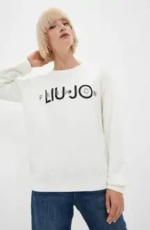 NWOT LIU JO Women's Crystal Logo Sweatshirt Size L Cotton Blend Pullover