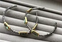 Alexis Bittar Gold and Silver Hoop Earrings with Green Accents