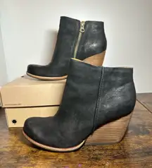 Kork Ease Natalya Black‎ Suede Leather Wedge Ankle Booties Women’s Size 6.5 Heel