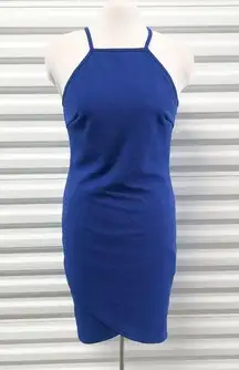 The Vanity Room Dress Women Size Small Blue Sleeveless Faux Wrap Mini Night Out