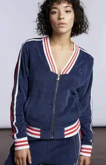 Champion Womens Warm Up Track Jacket Life Terry Light Weight Navy-Size Small