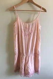 Zara Woman Pink Embroidered Lace Trim‎ Sleeveless Romper Jumpsuit SIZE S 7521062
