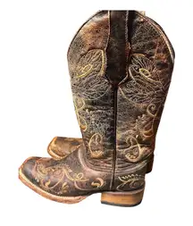 Circle G Dragonfly Boots Women 5 1/2 Square Toe Embroidered Western Cowboy Brown