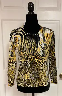 gold/Blk animal pattern longsleeves beaded sweater. Size small