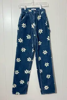 PacSun BF 90’s Carpenter Corduroy High Rise Blue Floral Print Jeans Size 23