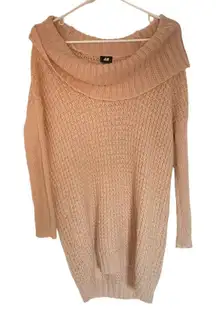 H&M small mohair wool blend high low knit sweater long sleeve cowl neck pink
