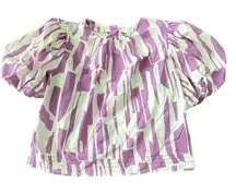 PINCH Womens Lavender & White Bubble Sleeve Blouse Size L