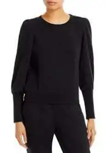 NWT Chaser Black Long Puff Sleeve Crewneck Sweatshirt Top Cotton Women Sz Small