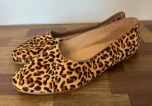 Beek Womens Calf Hair Cheetah Flats 11 Brown Leather Slip On Designer