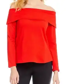Gibson Latimer Red Off-Shoulder Long Sleeve Top