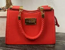 Bebe Coral Orange & Gold Structured Square Crossbody Handbag