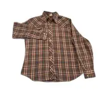 Lady Maverick Vintage Brown Plaid Shirt Pearl Snap Buttons Size Medium 38