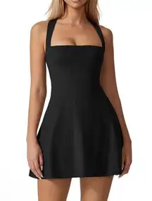 New Black Square Neck Built In Shorts Tennis Dress Size Med