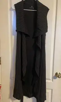 Blu Pepper Perch Black Striped Sleeveless Maxi Cardigan Long Vest 3X Business