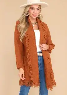 Fable Fight the Feeling Light Rust Open Fringe Cardigan Cable Knit M/L NWT