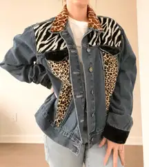 Vintage Mixed Animal Print Jean Jacket