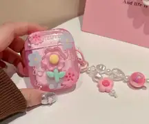 Cute Pink Floral Charm Airpod Case
