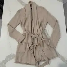 BCBGMaxAzria Wool/Angora Blend Belted Knit Cardigan Sweater Women’s Small Cream