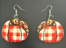 Faux leather Red Plaid Pumpkin Earrings