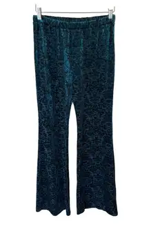 Wrangler Mid Rise Pull On Flared Leg Pants Jacquard Velvet Blue Women's Size L