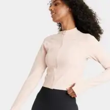 JoyLab Flexible Knit Cream Crop Jacket Large Lounge Slim Yoga Earthy Normcore