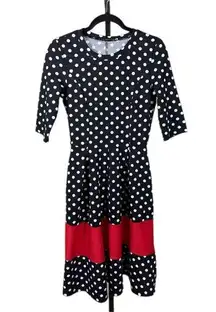 Chic Polka Dot Midi Dress 50s Retro Vintage Aesthetic Fit & Flare Timeless Small