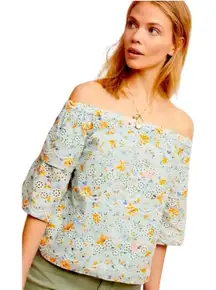 Laia Floral‎ Eyelet Off Shoulder Top Blouse Ruffle Sleeve Spring Summer Cute