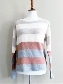 White + Warren Stripe Cashmere Sweater Small