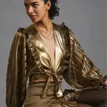 LoveShackFancy Missy Crop Top Size S Metallic Gold Formal NWT