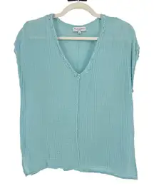 Michael Stars Draya Gauzy Cotton V-Neck Top in Aqua Blue Size XS