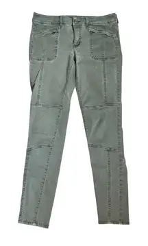 American Eagle Skinny Jegging 6 Olive Green Moto Low Rise Jeans Grunge‎ Emo Y2K