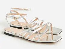 J. Crew Capri Strappy Sandals Metallic Silver Leather Size 9