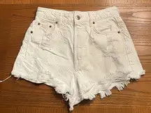 Zara White Cotton Denim High Waist Distressed Frayed Jean Shorts Size 2