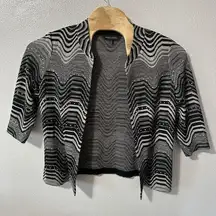 Ming Wang Women's Size Large Gray Black Pattern Cardigan‎ Blazer Studded Detail
