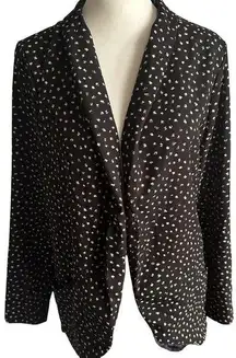 Elodie Blazer Jacket Size Medium Black Creme Unstructured Drape Front Polka Dot