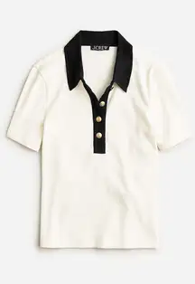 J Crew Vintage Rib Polo T-Shirt Ivory Black Preppy Old Money Womens Size XS