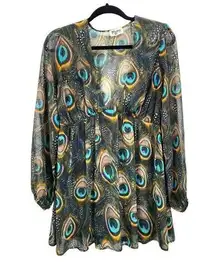 Show Me Your Mumu Dakota Plunge Dress Green Blue Peacock Size XS Influencer Blog