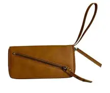 FP Free People Faux Leather Wallet Brown Brass Zip Around Boho Cards Vegan EUC