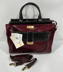 Samantha Brown Burgundy Brown Glazed Croc Embossed Travel Tote Bag Carry-On