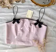 BNWT Peppermayo Rushing Back Crop Top Black Bow Baby Pink