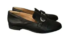 Corso Como Clarrah Black Pebbled Leather Loafers Size 8M Silver-Tone Buckle