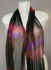 Chico's Scarf Womens One Size Black Purple Red Sheer Crinkle Oblong Printed