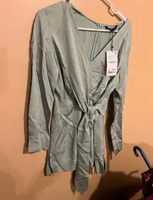 NWT Zara satin effect light green mint mini dress xs