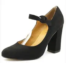 REPORT Mary Jane heels black faux suede 11 Cut Dancer Schoolgirl Dark Academia