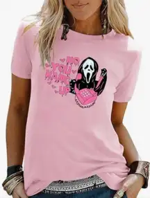 New! No You Hang Up Pink Ghostface Scary Movie Short Sleeve T-shirt